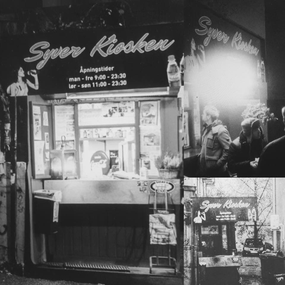 Syver Kiosken om natten, sort/hvitt
